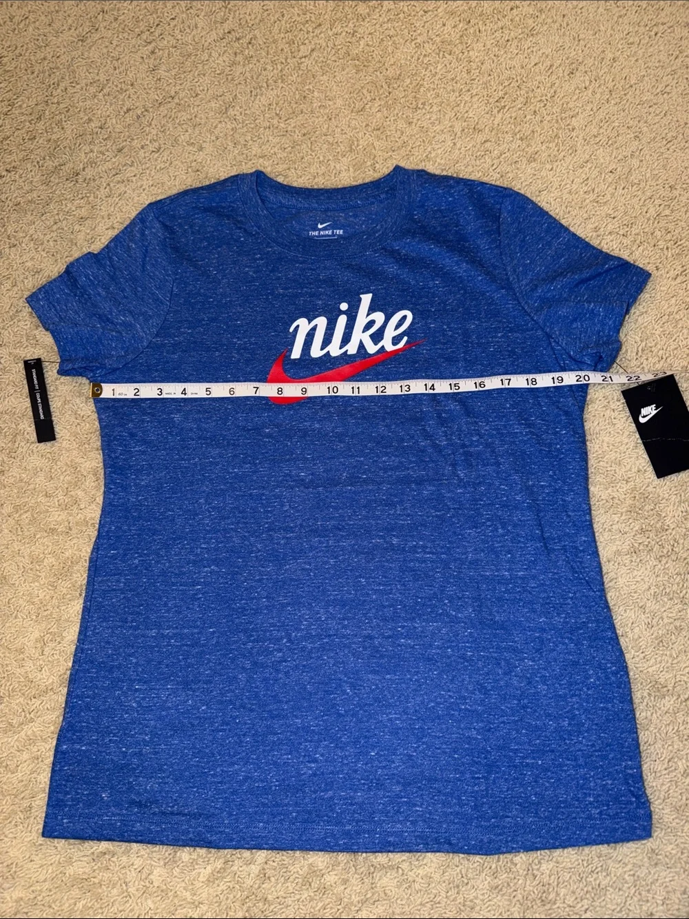 Nike Heather Blue Short Sleeve Tee with Red Swoosh